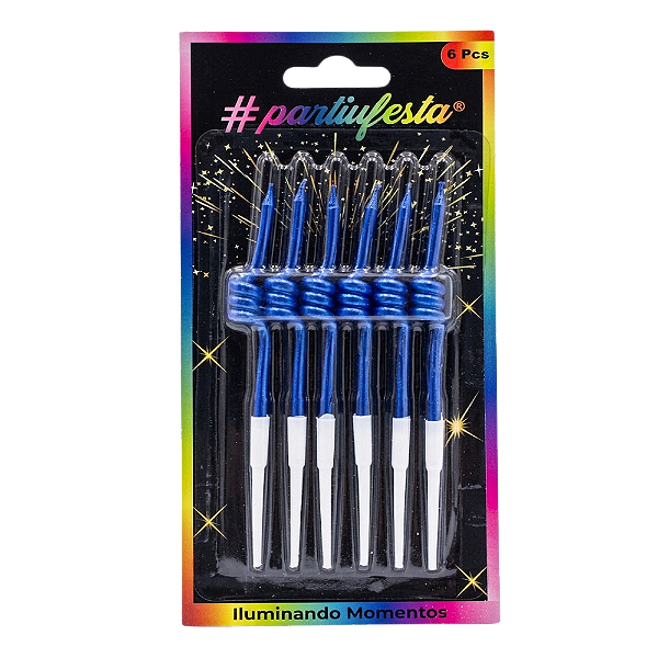 Vela Espiral Metalizada Azul 6un - Partiu Festa