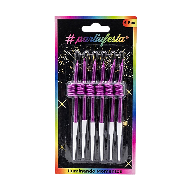 Vela Espiral Metalizada Pink 6un - Partiu Festa