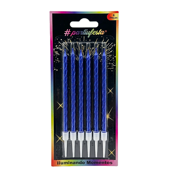 Vela Lápis Metalizada Azul 12,5cm 6un - Partiu Festa