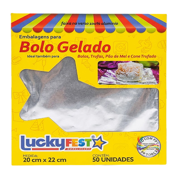 Embalagem Bolo Gelado Incolor 20x22cm 50un - Lucky Fest