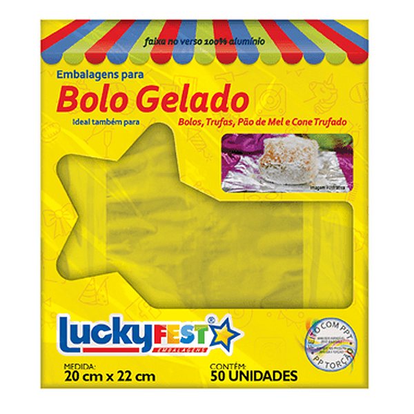 Embalagem Bolo Gelado Ouro 20x22cm 50un - Lucky Fest