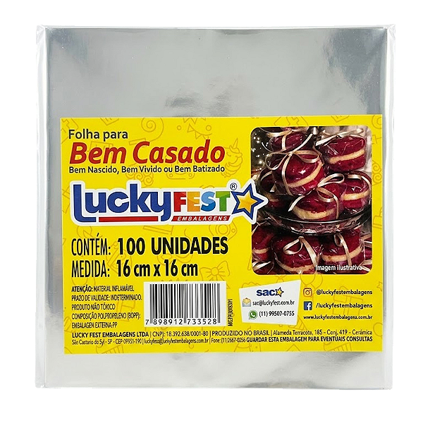 Folha Bem Casado Transparente 16x16cm 100un - Lucky Fest