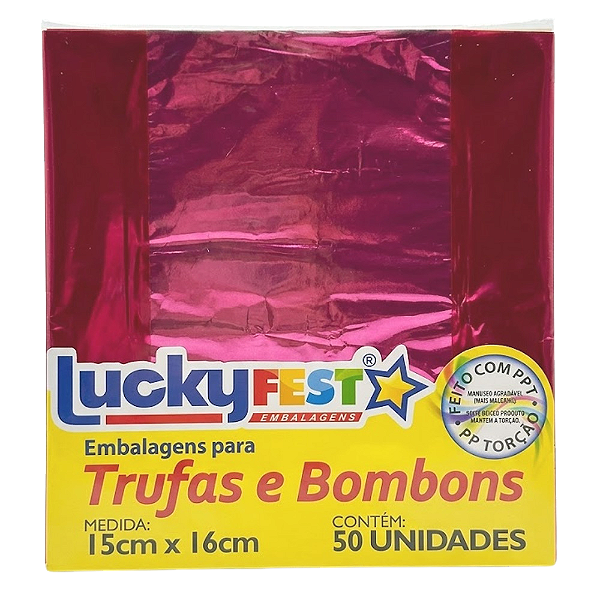 Embalagem Trufa Rosa Chiclete 15x16cm 50un - Lucky Fest