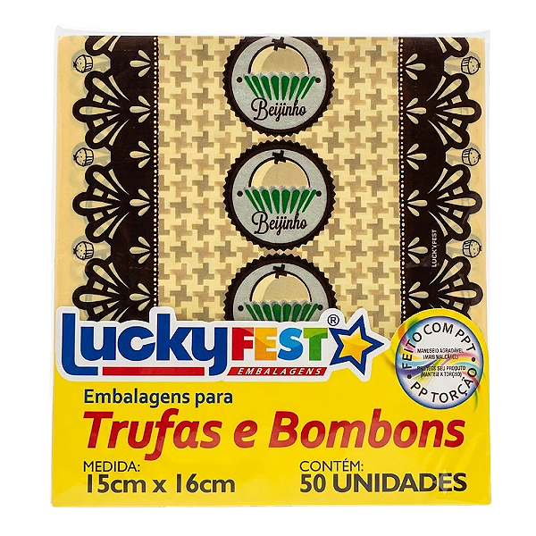 Embalagem Trufa Beijinho 15x16cm 50un - Lucky Fest