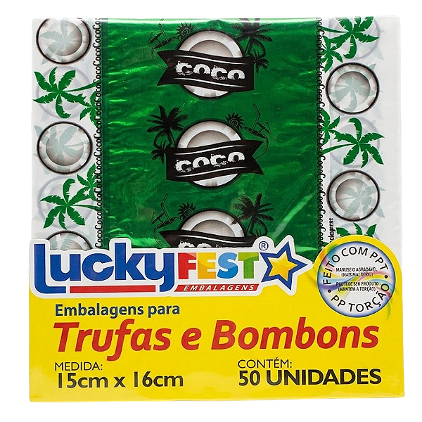 Embalagem Trufa Coco 15x16cm 50un - Lucky Fest