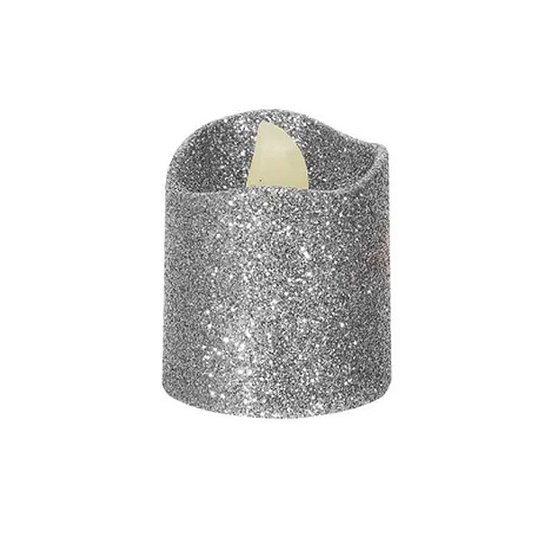 Vela Led Prata Chama Com Brilho 4x4,5cm - Silver