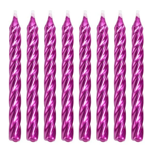 Vela Palito Espiral Metalizada Rosa 8un - Silver