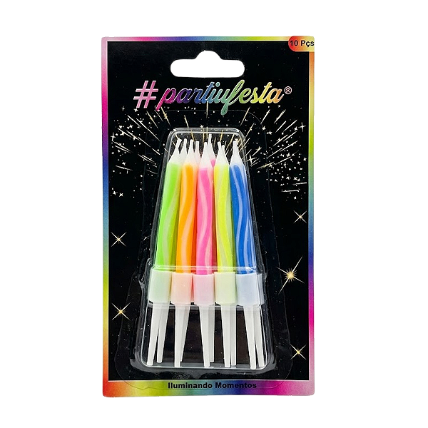 Vela Pallito Neon Mix Colors 10un - Partiu Festa