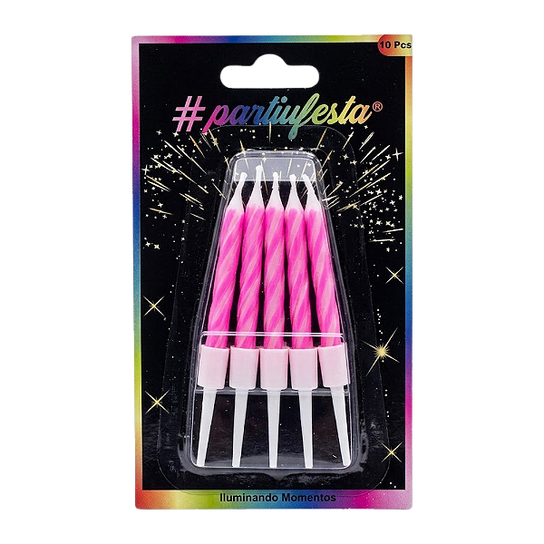 Vela Palito Neon Pink 10un - Partiu Festa