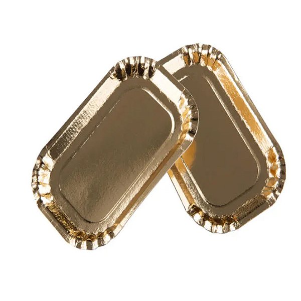 Bandeja Laminada Retangular Ouro 14x9cm 15un - Stalden