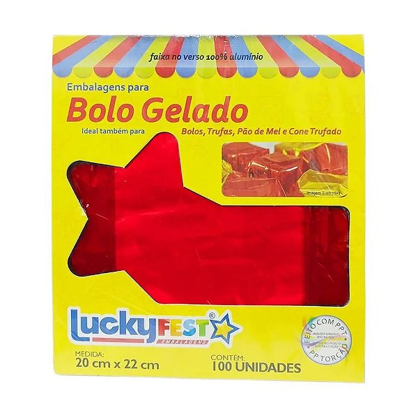 Embalagem Para Bolo Gelado Vermelho 20x22cm 50un - Lucky Fest
