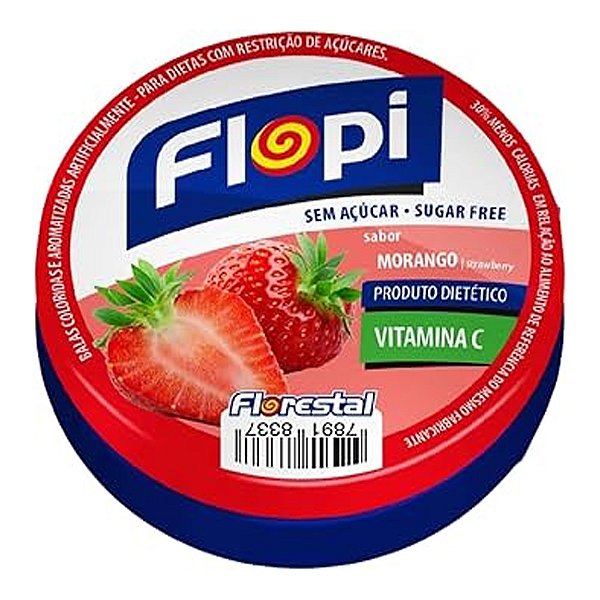 Bala Flopi Sem Açúcar Morango 40g - Florestal