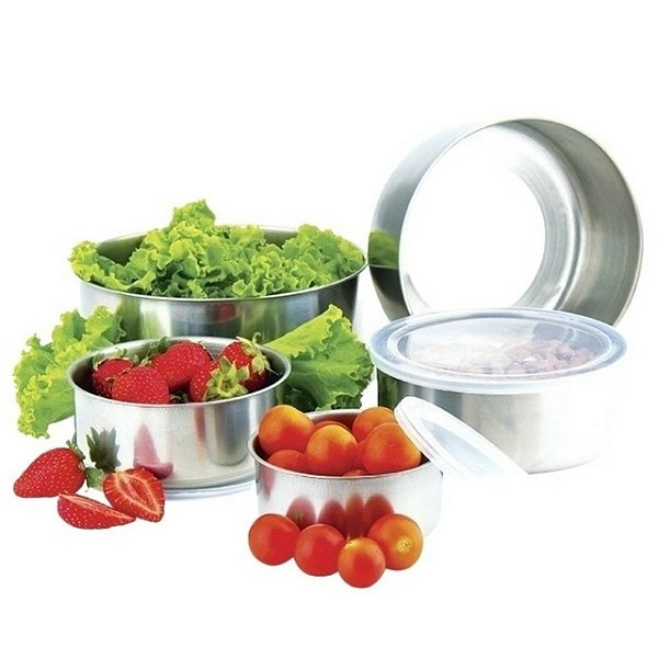 Conjunto Tigelas em Inox com Tampa - 5 Peças