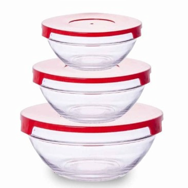 Conjunto Potes de Vidro com Tampa Vermelho - 3 Peças