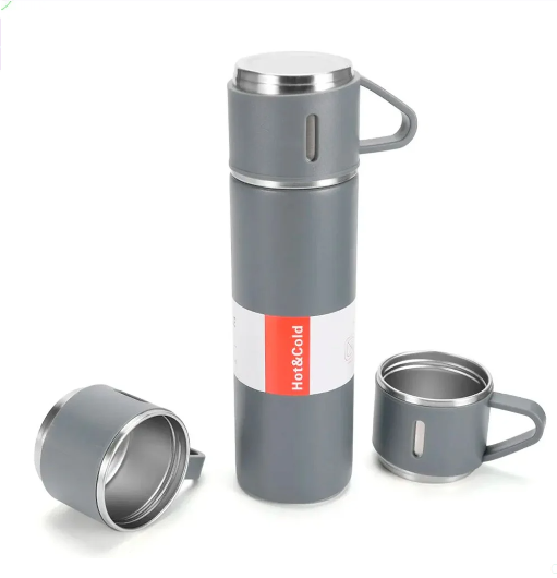 Garrafa Térmica Inox 500ml com 3 Xícaras -Cores Aleatórias