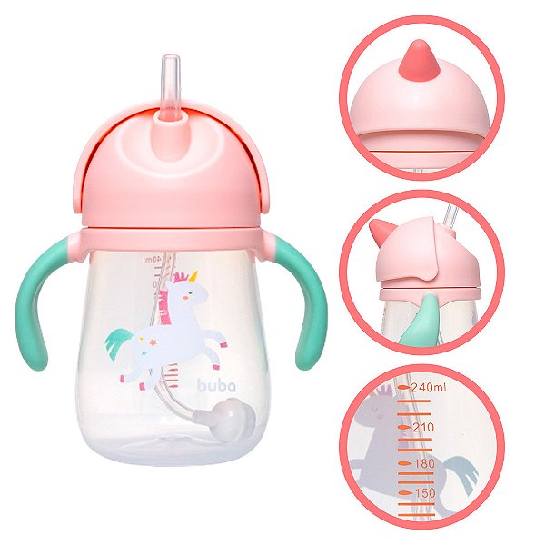 Copo Buba com Canudo Magic Unicórnio 300ml