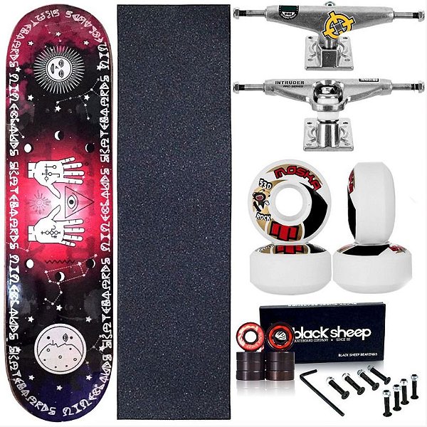 Skate Completo Maple Nineclouds 8.0 Mystic + Roda Moska + Truck Intruder Black