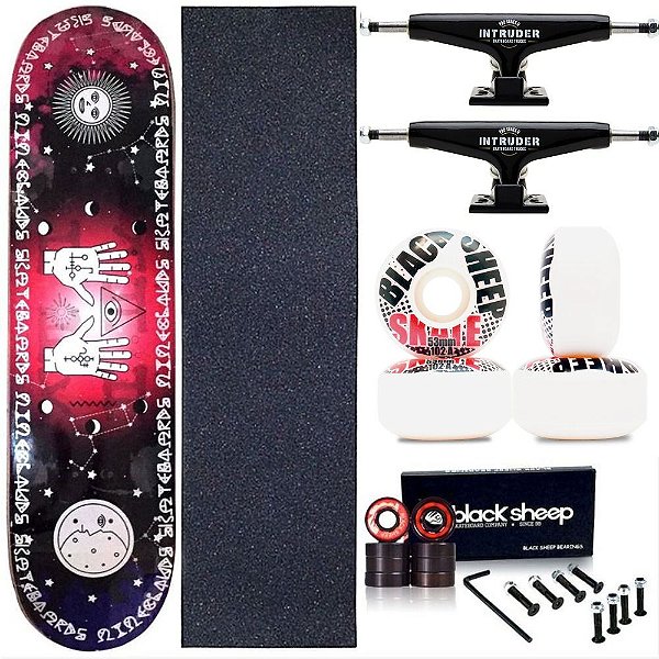 Skate Completo Maple Nineclouds 8.0 Mystic Truck Intruder Black Roda BS Importada