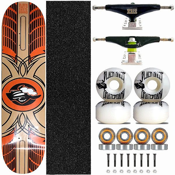 Skate Completo Black Sheep Profissional Logo Laranja Truck Stick Skate