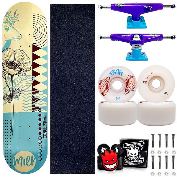 Skate Completo Maple Milk Skate 8.0 Concept Flower Aqua + Truck Intruder