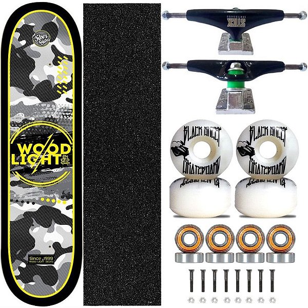 Skate Completo Shape Fiber Glass Wood Light 8.0 Army Black