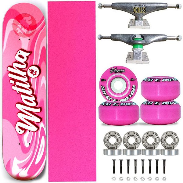 Skate Completo Shape Matilha Skate Fiber Glass Pink 8.0 Lixa Jessup Pink