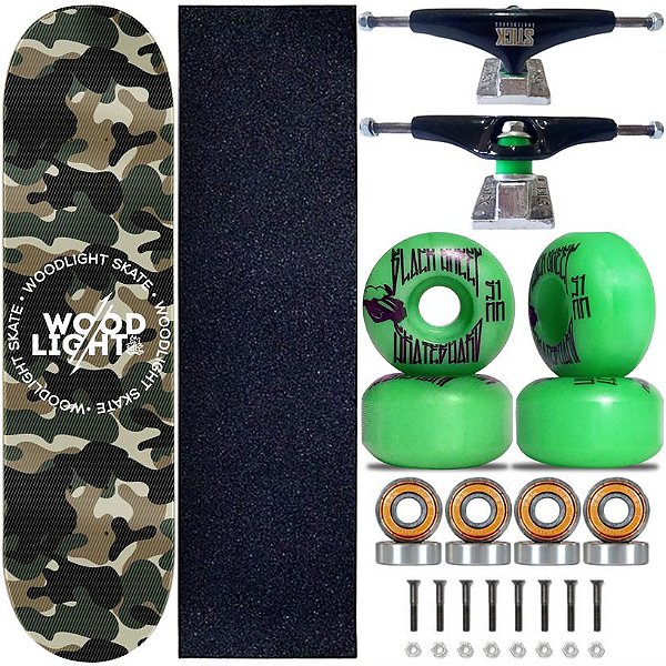 Skate Completo Shape Fiber Glass Wood Light 8.0 Camufla Green