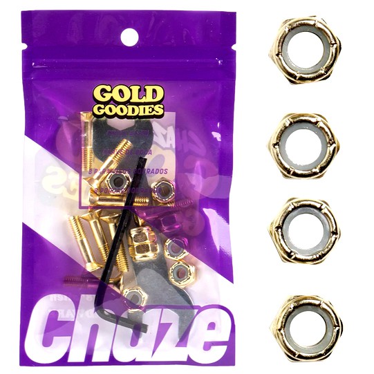 Parafusos de Base Chaze Skate Gold + Porcas para Truck 13mm Gold