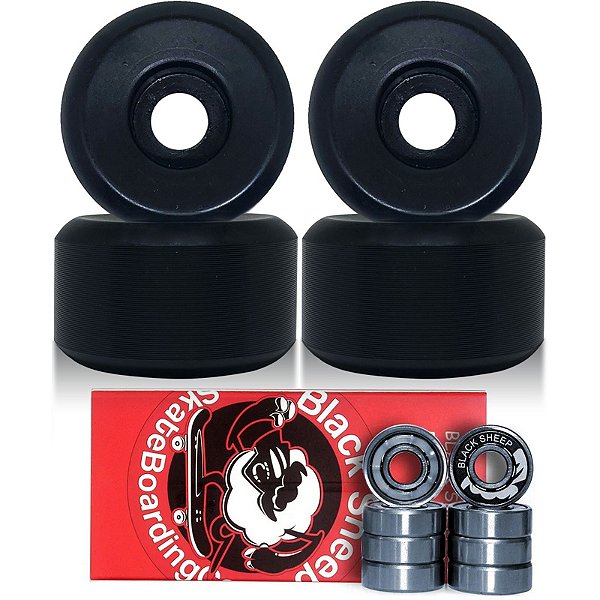 Rodas Para Skate 53mm Blank Black + Rolamento Black Sheep Silver