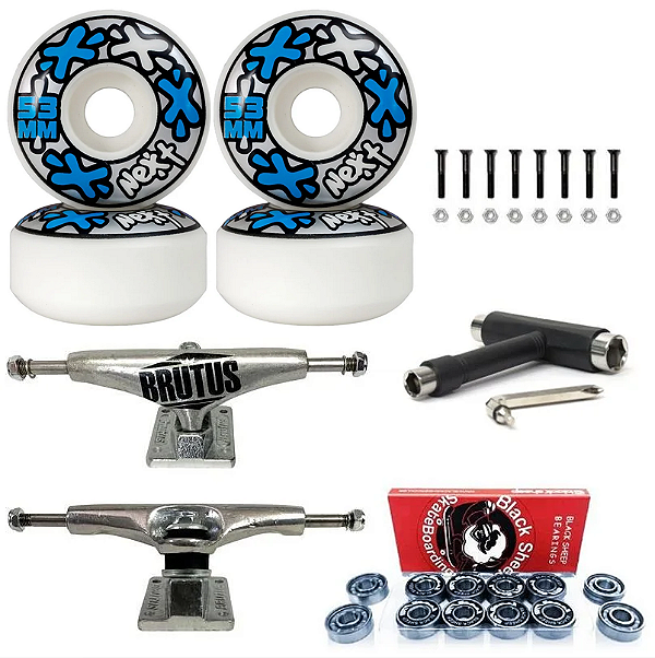 Roda Next Il 53mm + Truck Brutus 139mm Silver + Rolamento Red + Chave T + Parafusos