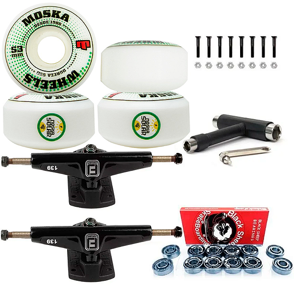 Roda Moska Rock 53mm + Truck Fun Light 139mm + Rolamento Red + Chave T + Parafusos