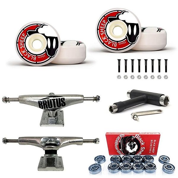 Roda Black Sheep 53mm + Truck Brutus 139mm Silver + Rolamento Red + Chave T + Parafusos