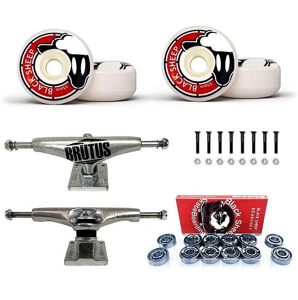 Roda Black Sheep 55mm + Truck Brutus 139mm Silver + Rolamento Red + Parafusos