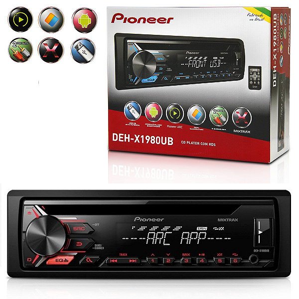 CD Player Pioneer DEH-X1980UB Dual Illumination com USB frontal com ARC e Mixtrax
