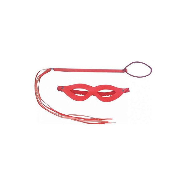 Chicote Couro Dominadora - Com Máscara Vermelha