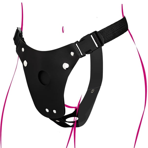 Cinta Reforçada - Ajustável em Couro para Pênis Realístico - 02 Furos: Sendo 01 Furo Anal - Delivery em Rio Preto