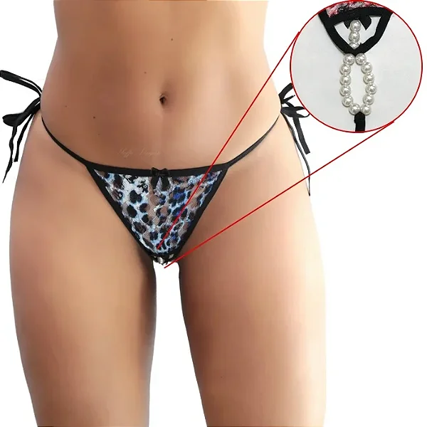 Calcinha Tailandesa Onça - Colar de Pérolas na Região da Vagina - Tamanho Único - Lingerie Feminina Sensual em Rio Preto