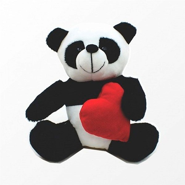 Urso Panda em Pelúcia com Coração 17 Cm