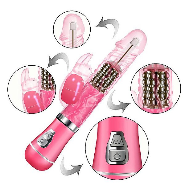 Vibrador Rotativo - Ponta Curvada - Ponto G - Esferas de Aço na Parte Interna - 09 Modos Vibração 06 Velocidades de Rotação - Recarregável USB - Material Macio e Atóxico - Destinado +18 Anos