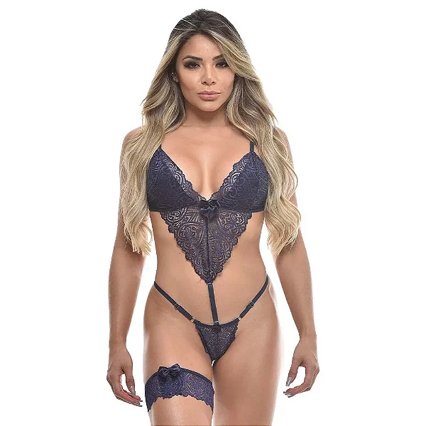 Body Rendado com Persex Coleção Sensual Love Tamanho Grande: G e GG Cores: Preto e Vermelho