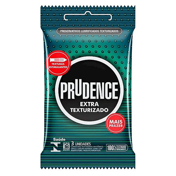 Preservativo "Camisinha" Extra Texturizado com 3 Un. Prudence - Estimula o Canal Vaginal e Provoca + Prazer - Sem Contra Indicação - Destinado para +18 Anos