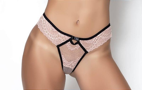 Calcinha Fio Dental - Elegante, Chique e Sedutora - Detalhes em Rendas - Coleção Paris - Tamanhos Grandes: G e GG  - Cor: Preta com Romance