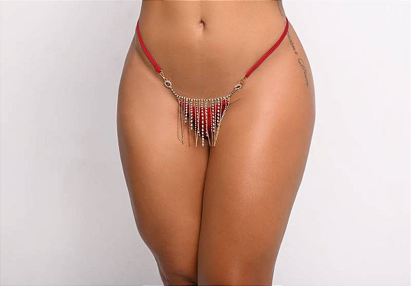 Calcinha Fio Dental - Sexy e Atraente - Correntinhas e Strass Removível - Coleção Divas - Tamanho: Único - Cor: Pink