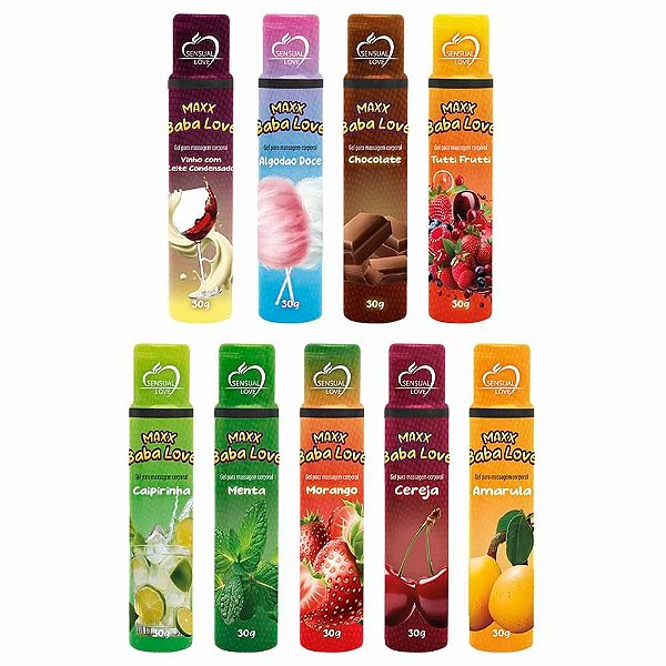 Gel Beijável Sabores - Dica: Use no Sexo Oral e Assopre - Efeito Super Aquecedor + Excitante - Marca: Maxx Baba Sensual Love - Sem Contra Indicação