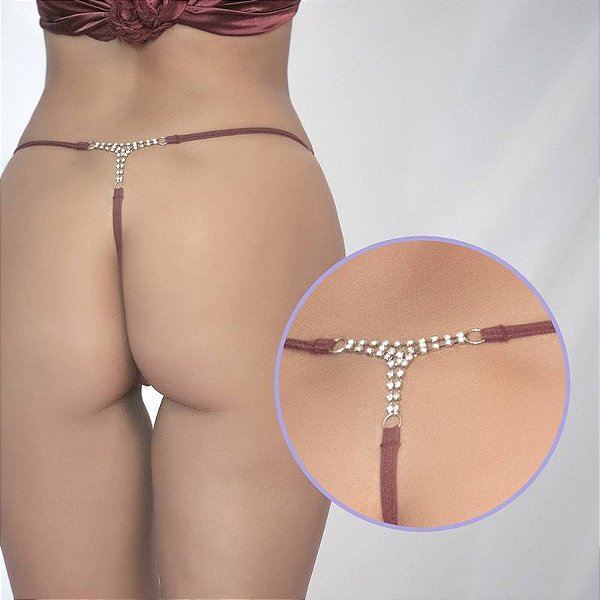 Calcinha Fio Dental Renda Sexy c/ Strass em T (Sensuale) | Castelo dos Prazeres Rio Preto & Ribeirão Preto