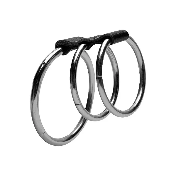 Anel Peniano Em Couro Com 03 Argolas Em Alumínio - Rio Preto e Ribeirão