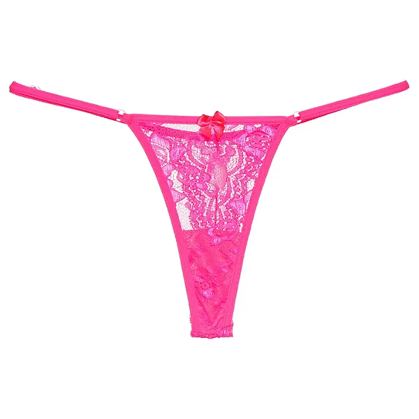 Calcinha Fio Dental Neon em Renda - Tamanho Único (com regulagem) - Cor: Pink - Castelo dos Prazeres