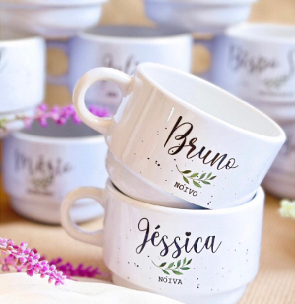 5 Xícaras Brancas 180ml personalizada