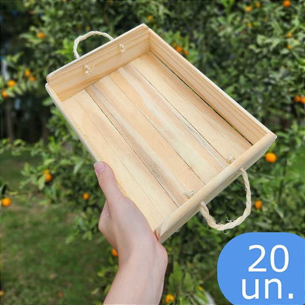 Kit 20 un. Bandeja de Madeira Pinus G 27x21x6cm