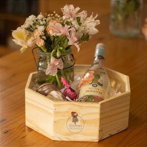 Caixa Octogonal em Madeira de Pinus P 26x26x10cm